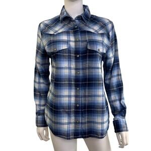 Jachs Girlfriend Womens Bea Flannel Shirt Size S Pearl Snap Western Blue Plaid